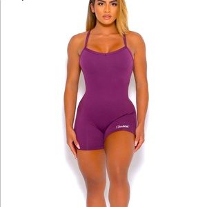 Bombshell sportswear sculpted bodysuit shorts plum